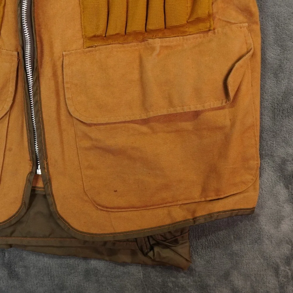 VTG Saftbak Hunting Vest Mens Large Brown Canvas Bird Print Lining USA Made 60's